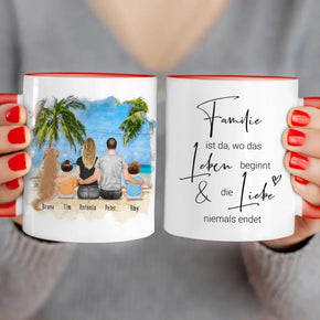 Personalisierte Tasse mit Familie + 1 Hund (2 Babys)