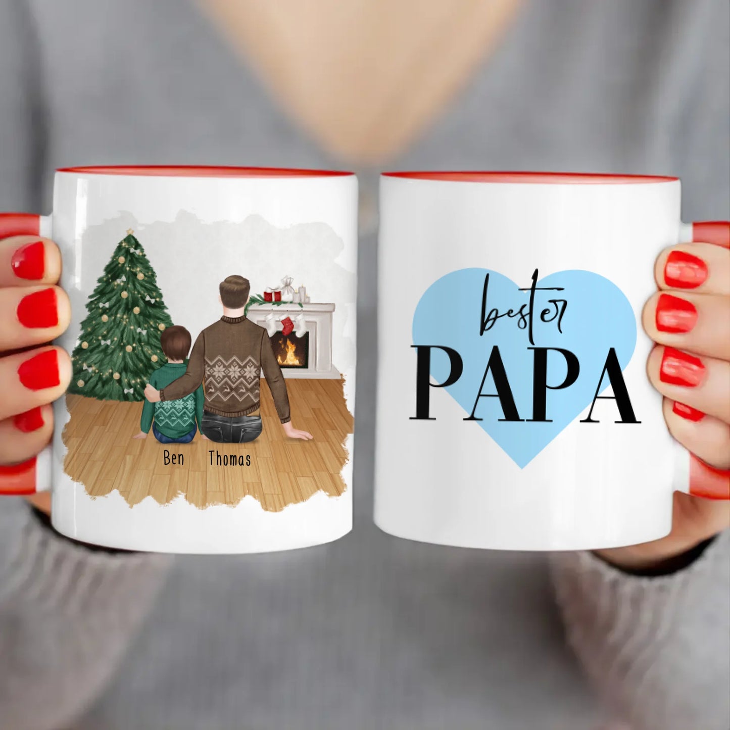 Personalisierte Tasse mit Vater/Kind (1 Kind/Baby) - Weihnachtstasse