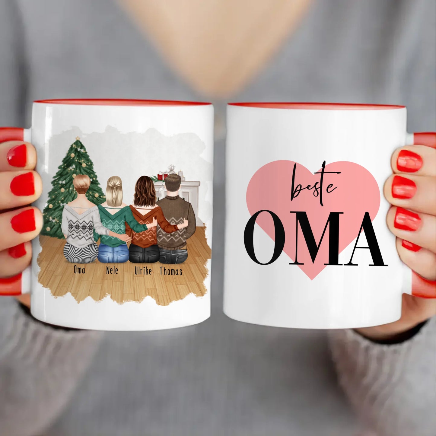 Personalisierte Tasse für Oma (2 Frauen + 1 Mann + 1 Oma) - Weihnachtstasse