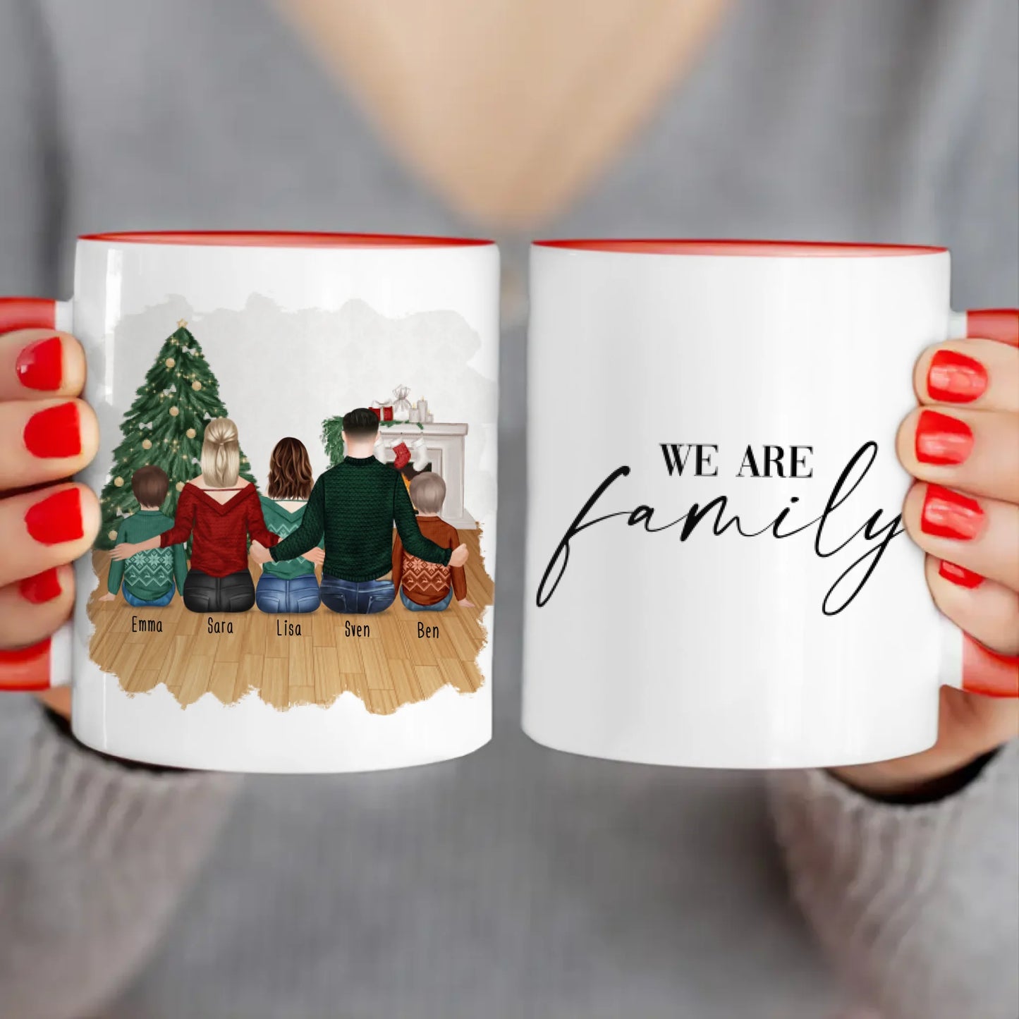 Personalisierte Tasse mit Familie (2 Kinder + 1 Teenanger) - Weihnachtstasse