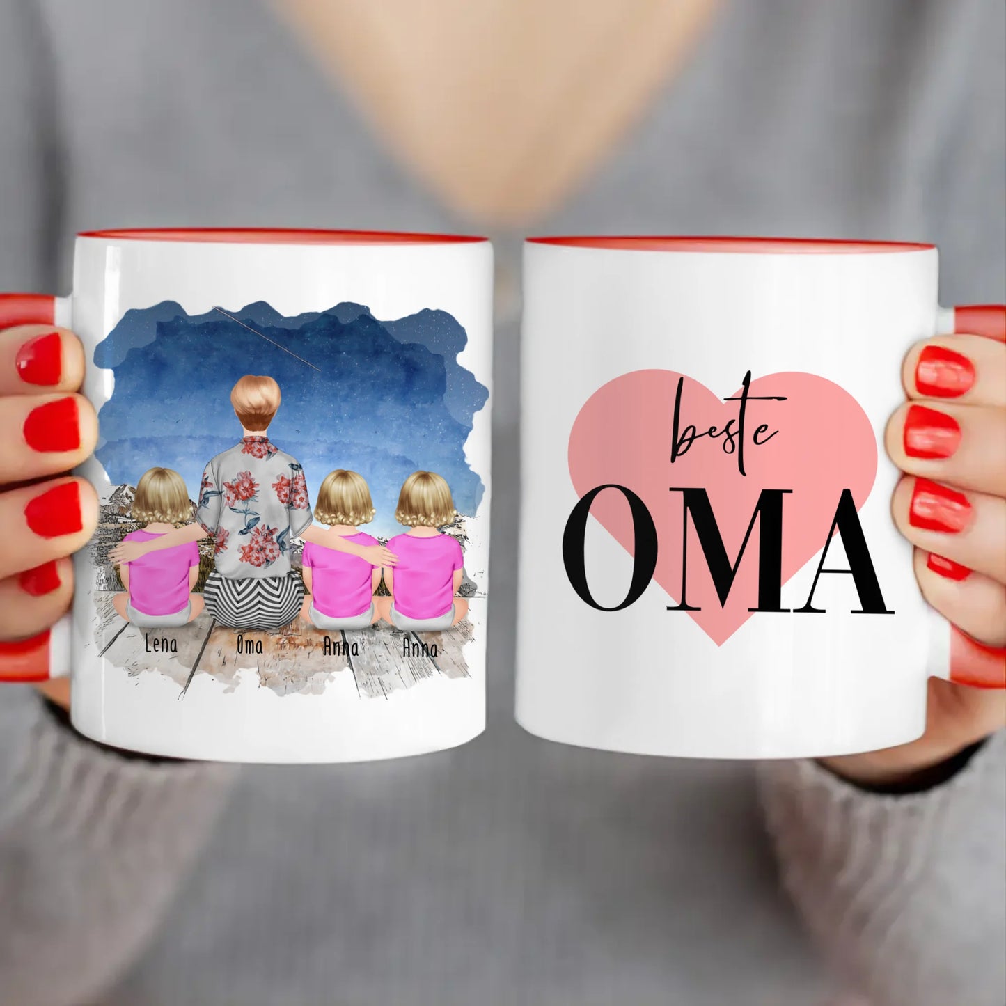 Personalisierte Tasse für Oma (3 Babys + 1 Oma)