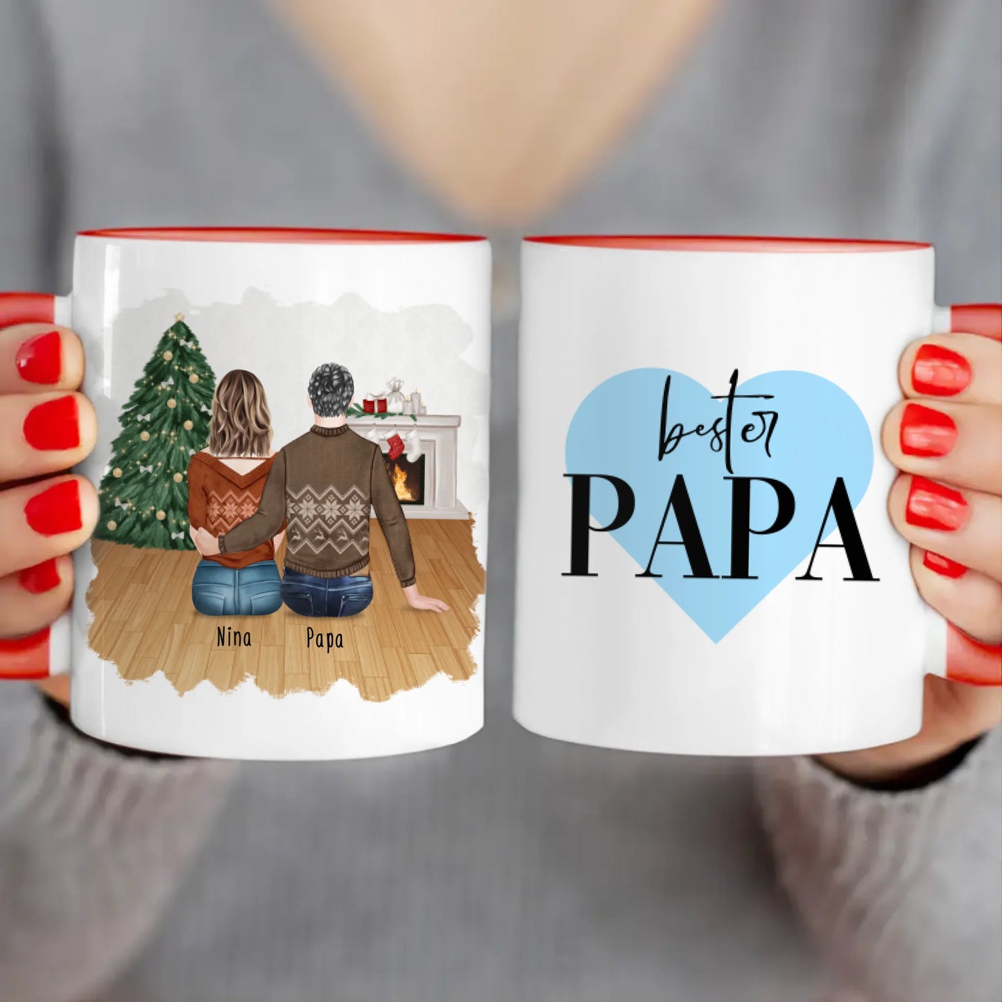 Personalisierte Tasse mit Vater/Tochter (1 Tochter) - Weihnachtstasse