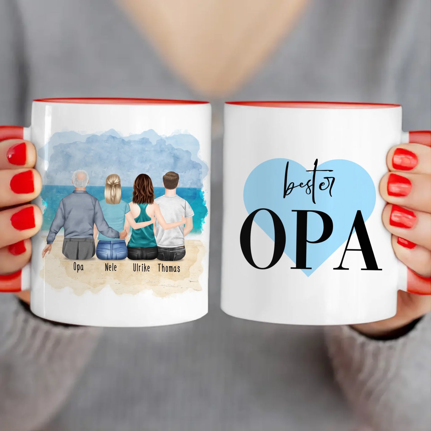 Personalisierte Tasse für Opa (2 Frauen + 1 Mann + 1 Opa)