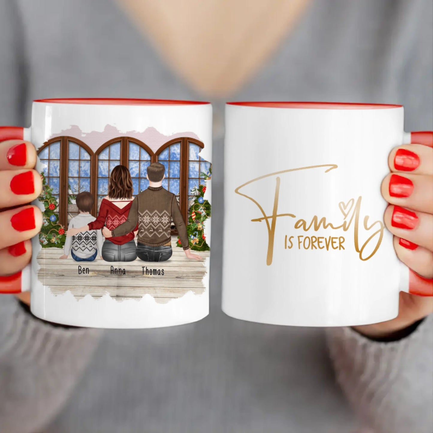 Personalisierte Tasse mit Familie (1 Kind/Baby) - Weihnachtstasse