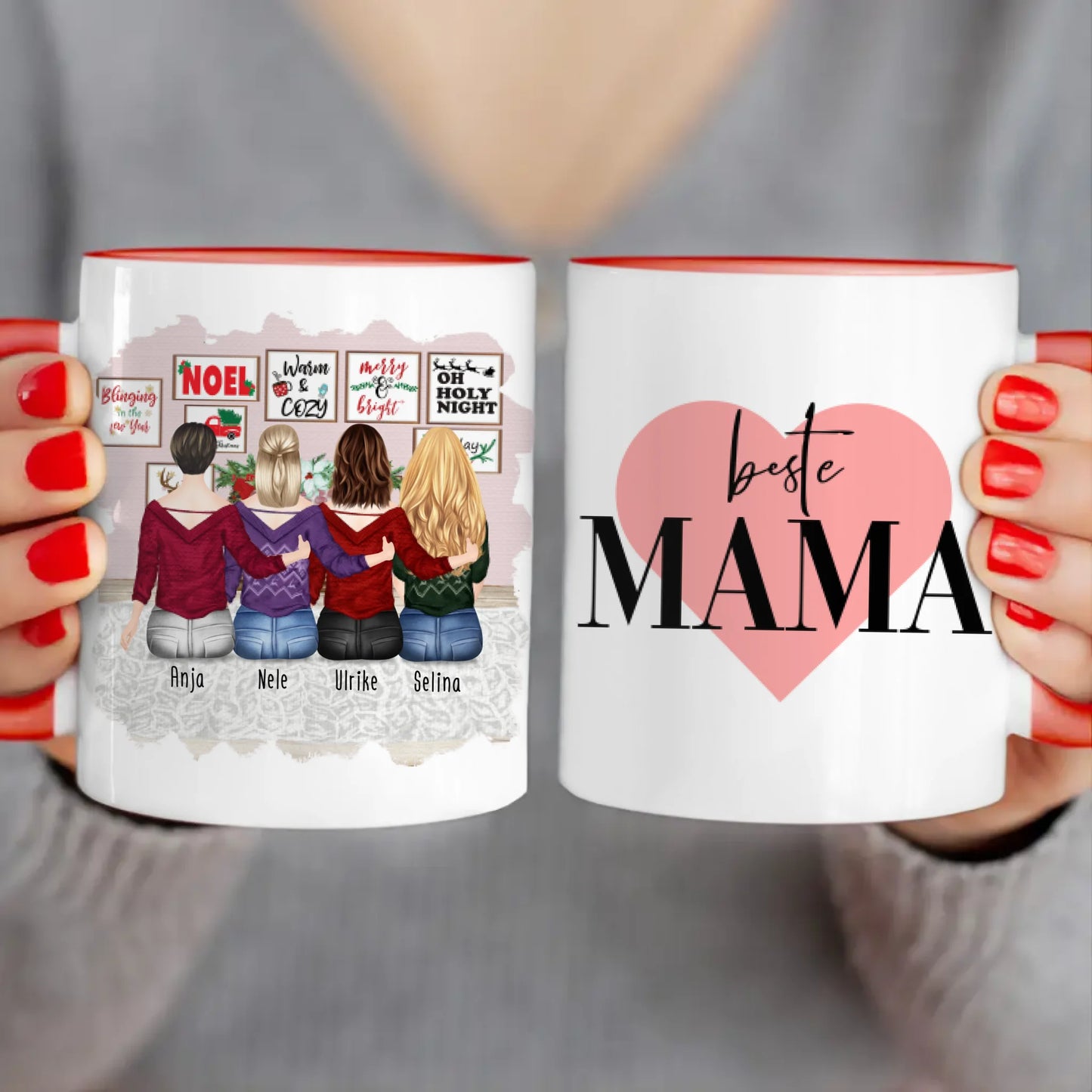 Personalisierte Tasse mit Mutter/Tochter (3 Töchter) - Weihnachtstasse