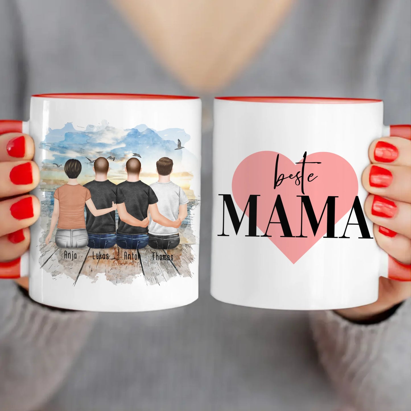 Personalisierte Tasse mit Mutter/Sohn (3 Söhne)