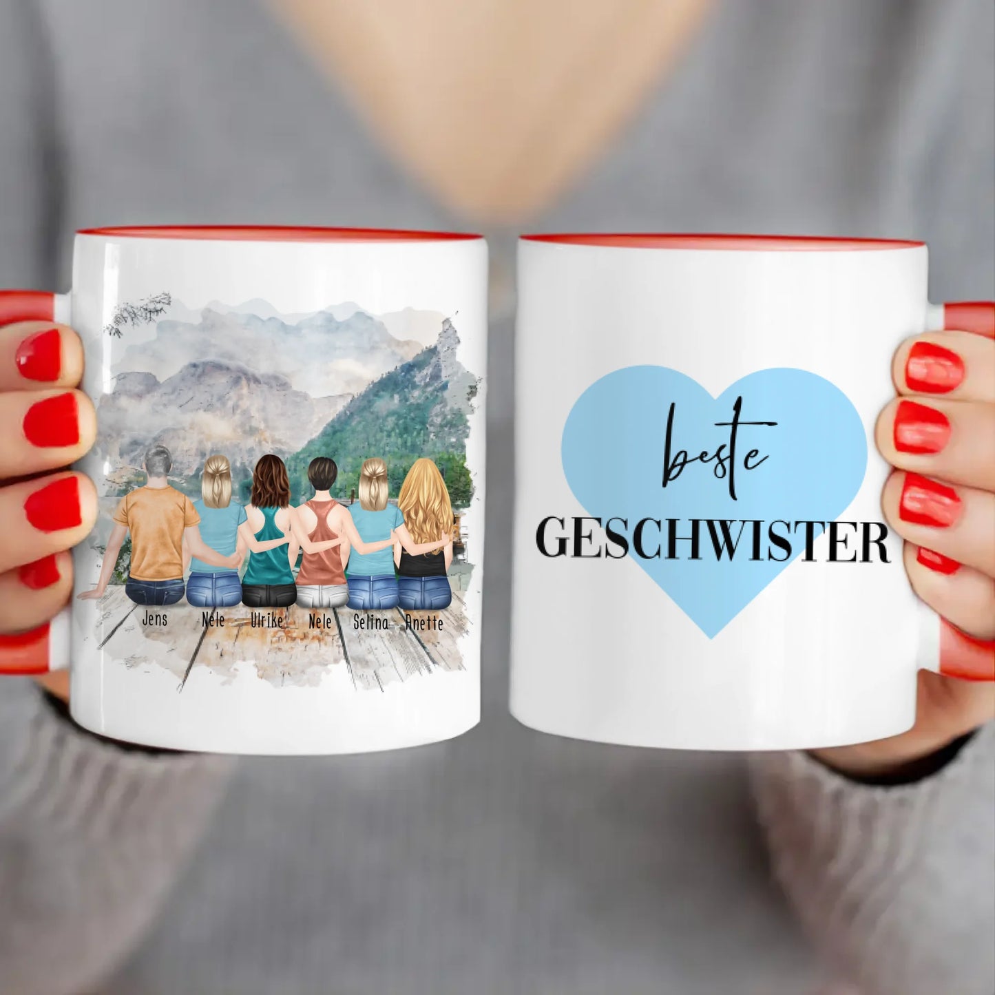 Personalisierte Tasse mit Bruder/Schwester (5 Schwestern + 1 Bruder)