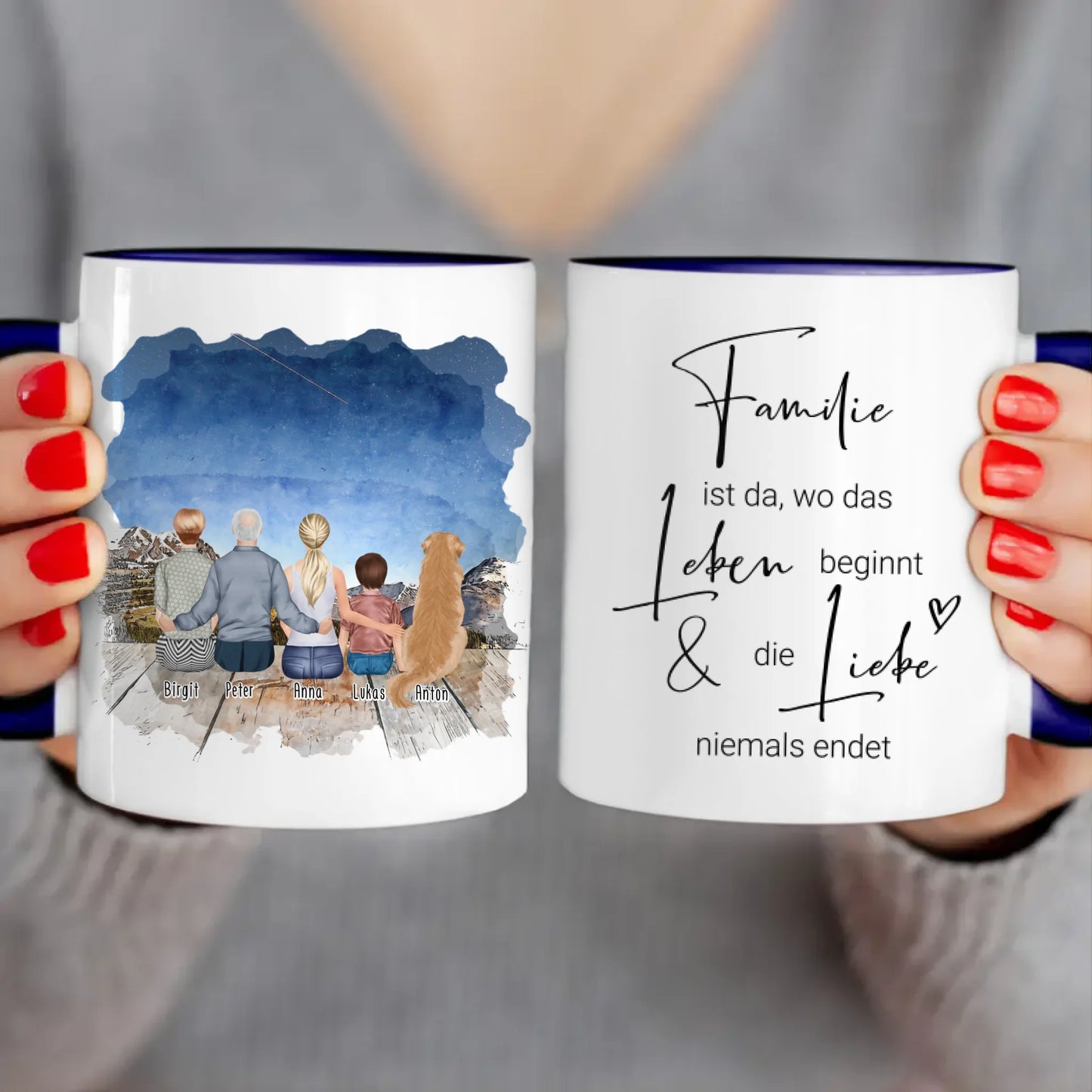 Personalisierte Tasse - Oma, Opa, Frau, Kind + 1 Hund/Katze