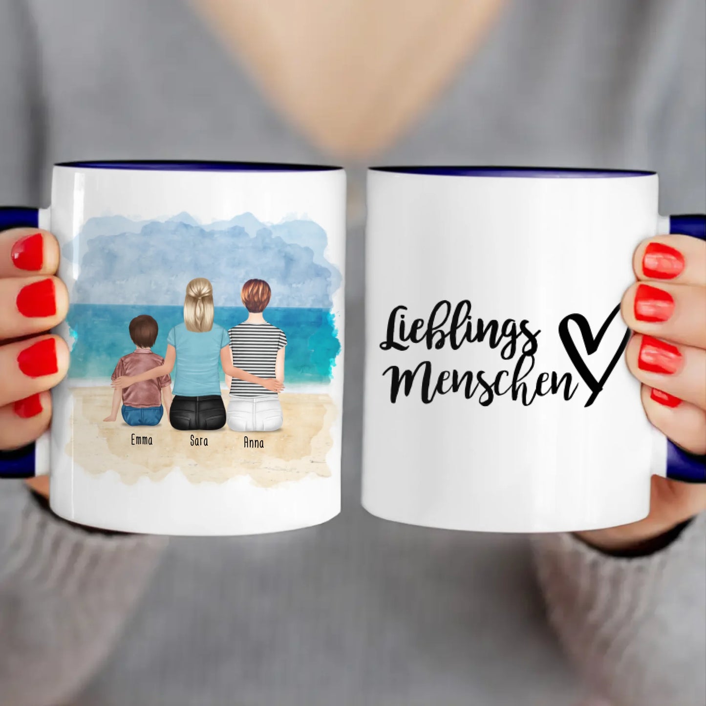 Personalisierte Tasse 2 Frauen + 1 Kind