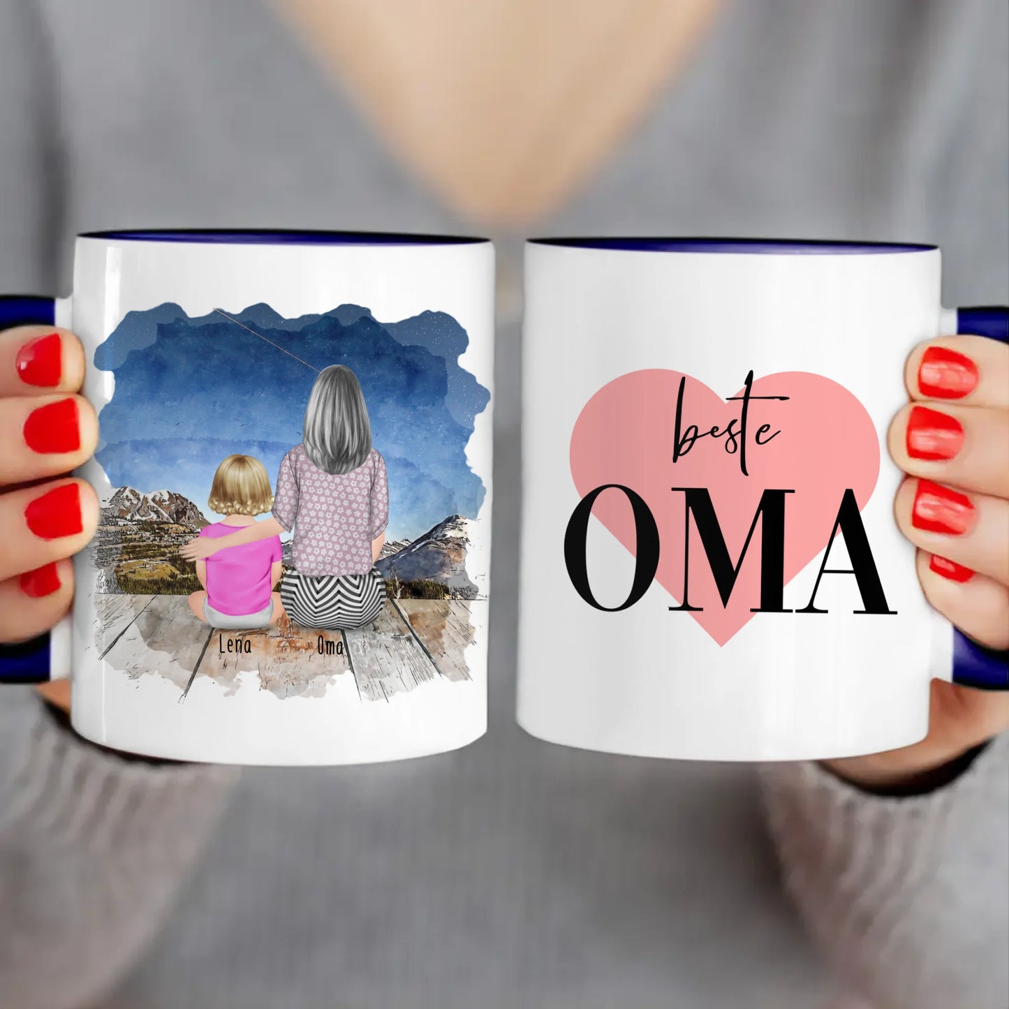 Personalisierte Tasse für Oma (1 Baby + 1 Oma)