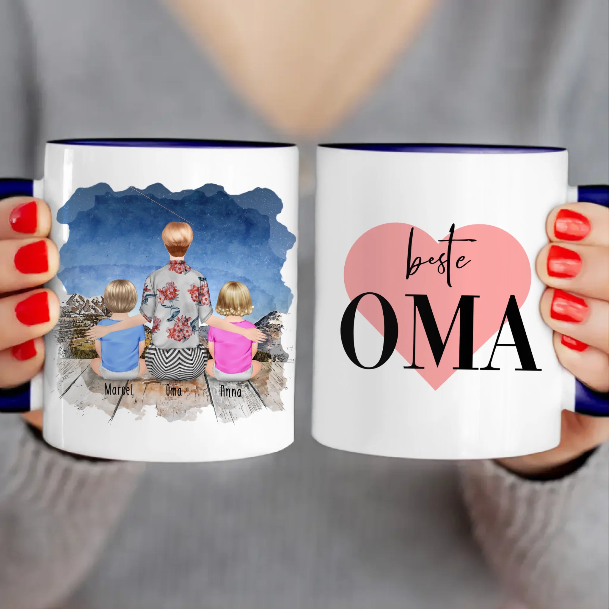 Personalisierte Tasse für Oma (2 Babys + 1 Oma)