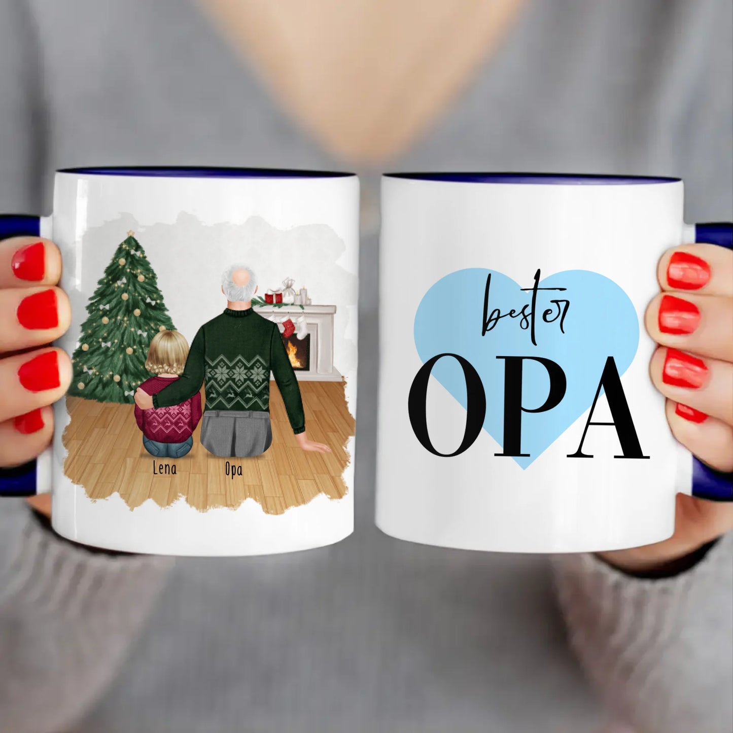 Personalisierte Tasse für Opa (1 Baby + 1 Opa) - Weihnachtstasse