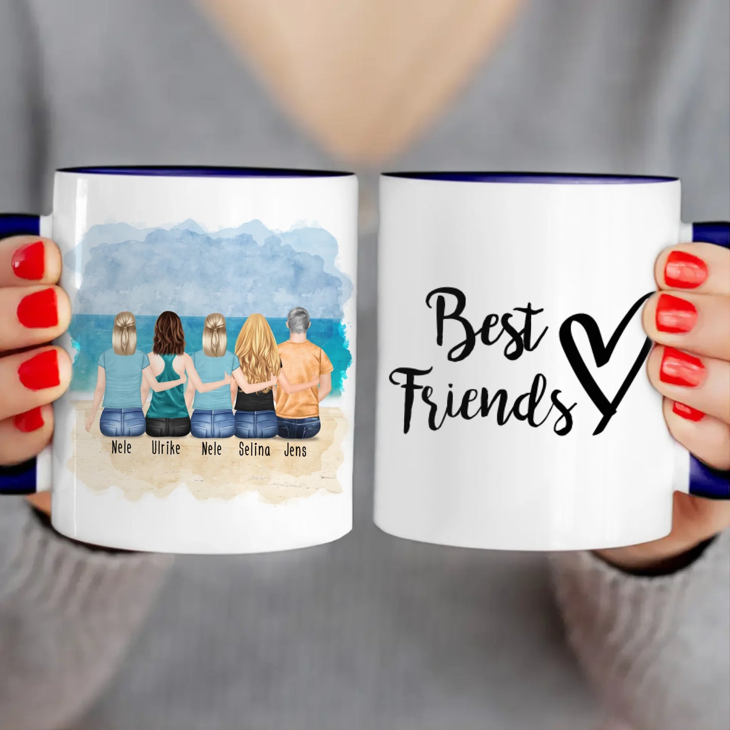 Personalisierte Tasse - Beste Freunde (4 Frauen + 1 Mann)