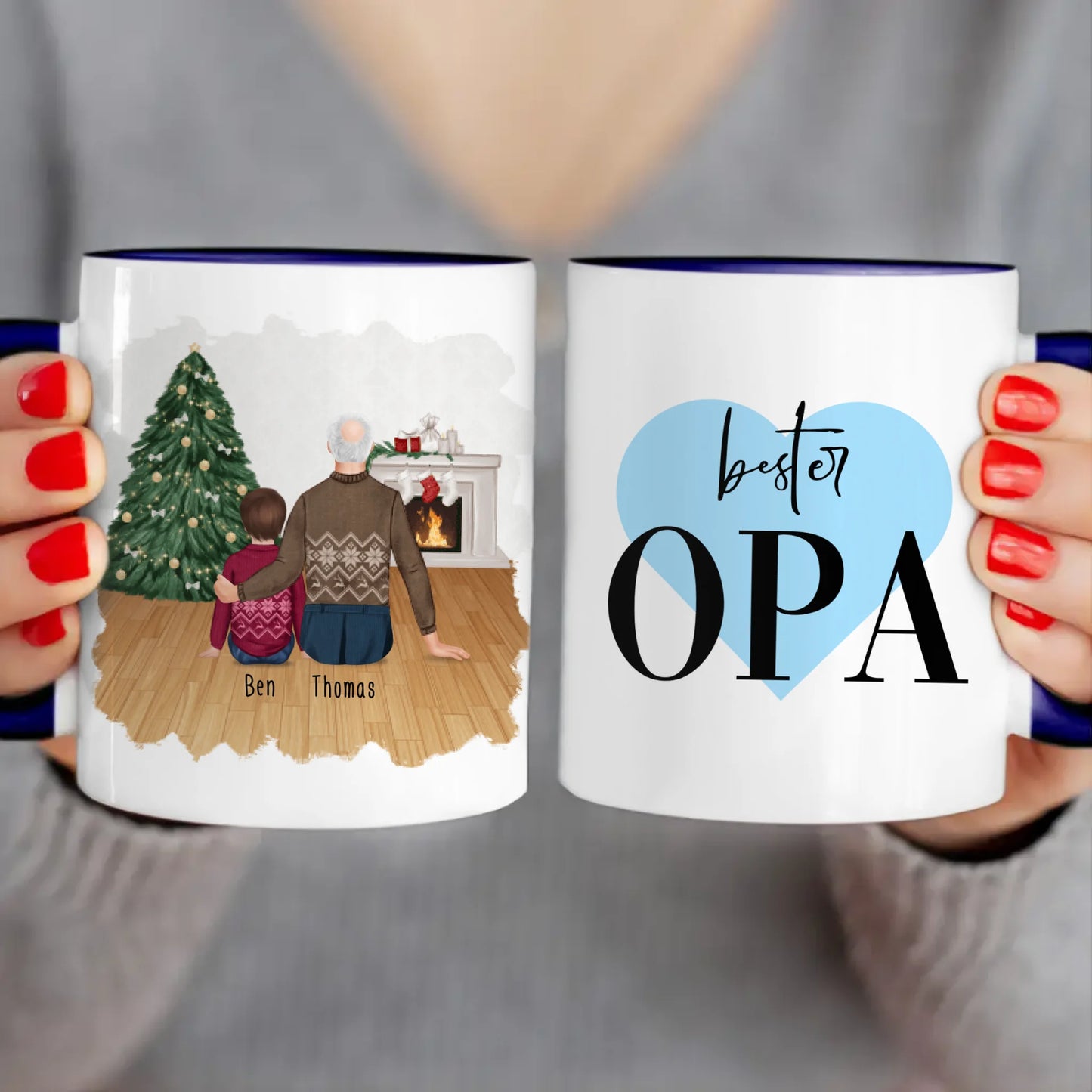 Personalisierte Tasse für Opa (1 Kind + 1 Opa) - Weihnachtstasse