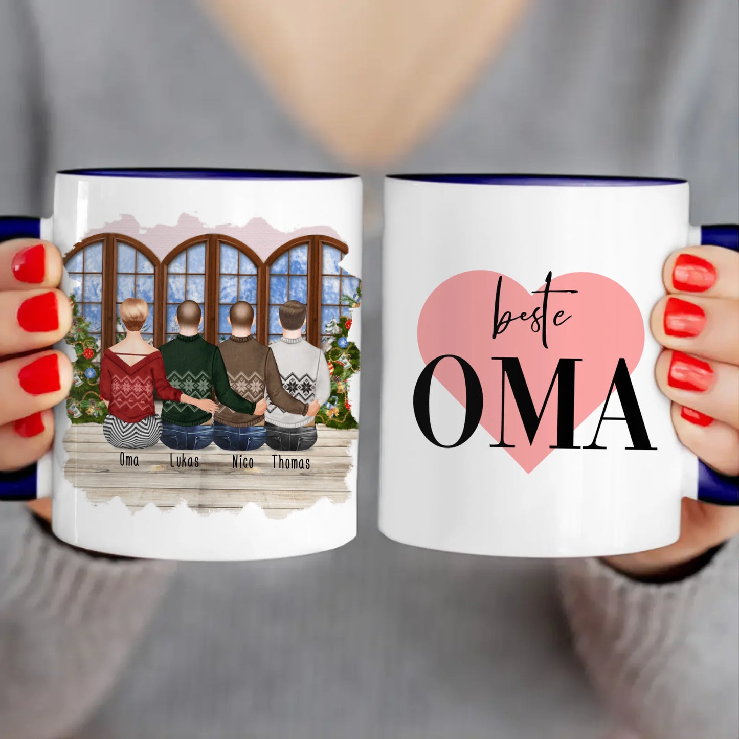 Personalisierte Tasse für Oma (3 Männer + 1 Oma) - Weihnachtstasse