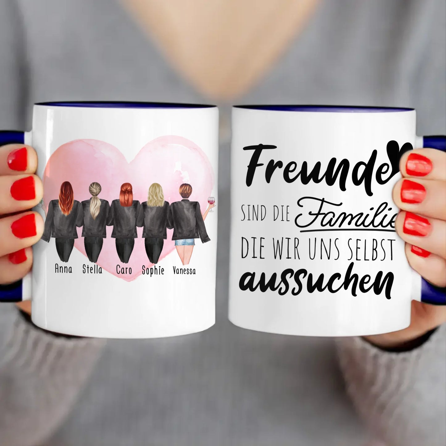 Personalisierte Tasse - Beste Freundinnen mit Jacken (5 Freundinnen)