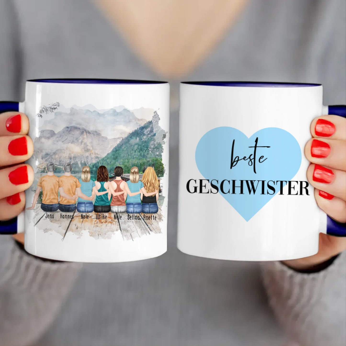 Personalisierte Tasse mit Bruder/Schwester (5 Schwestern + 2 Brüder)