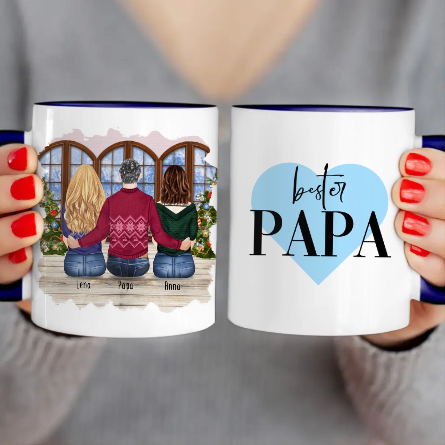 Personalisierte Tasse mit Vater/Tochter (2 Töchter) - Weihnachtstasse