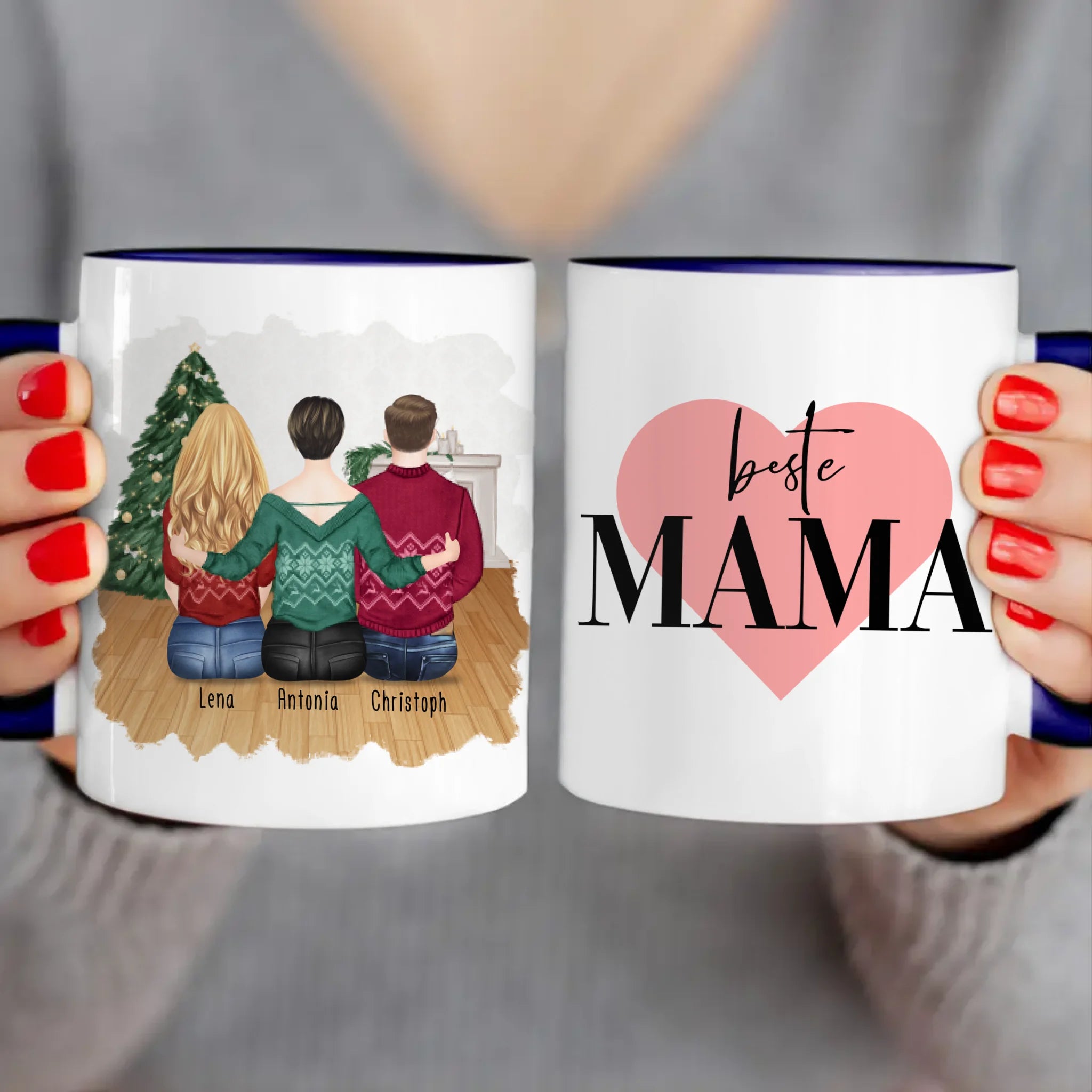 Personalisierte Tasse mit Mutter/Tochter/Sohn (1 Tochter + 1 Sohn) - Weihnachtstasse