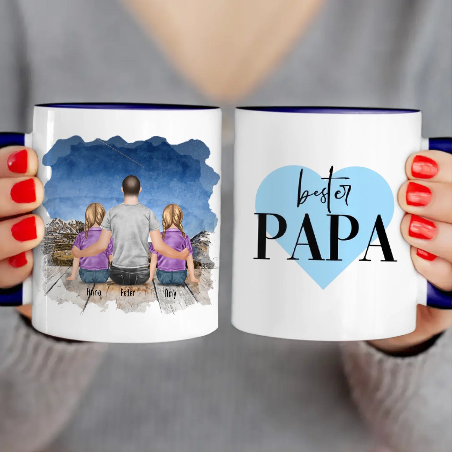 Personalisierte Tasse mit Vater/Kind (2 Kinder + 1 Vater)