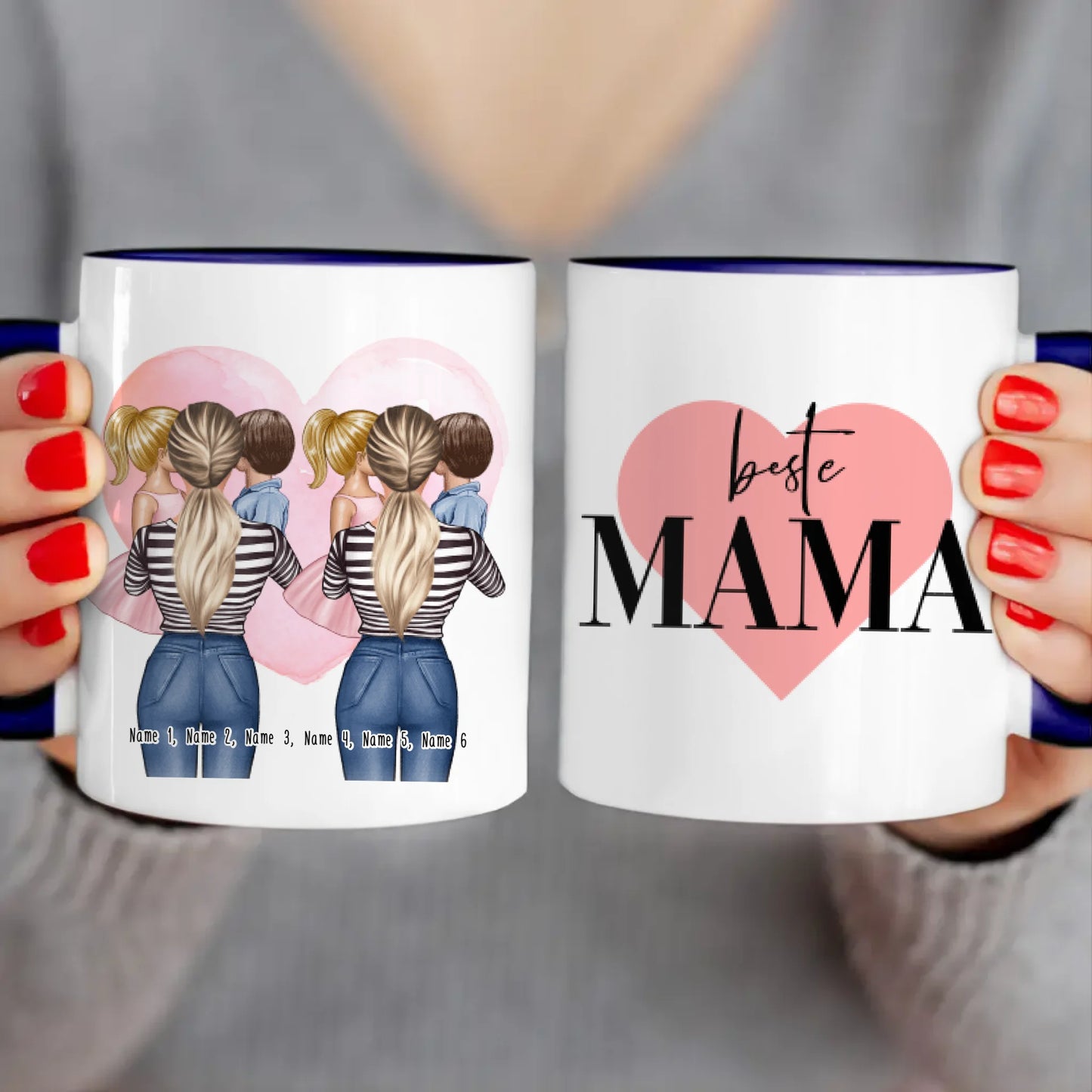 Personalisierte Tasse 2 Frauen mit je 1 Kind & 1 Baby