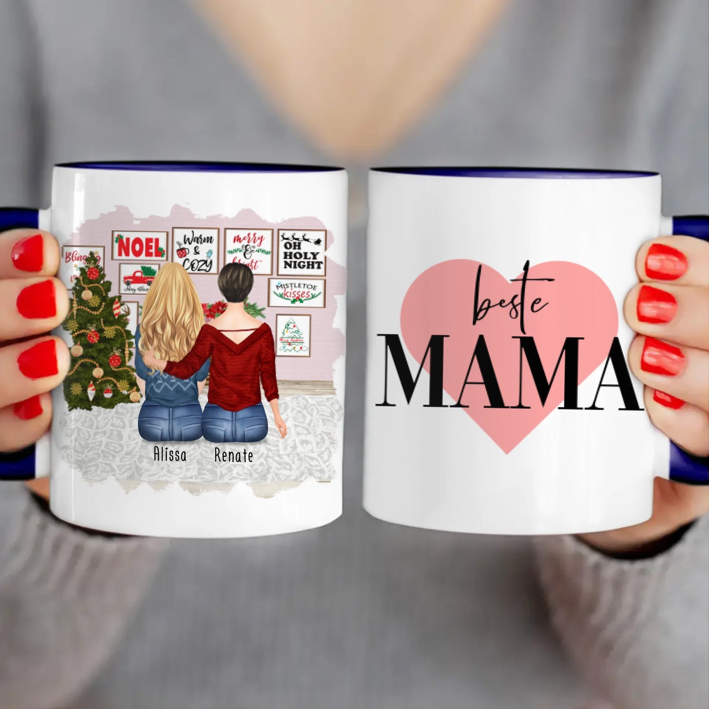 Personalisierte Tasse mit Mutter/Tochter (1 Tochter) - Weihnachtstasse