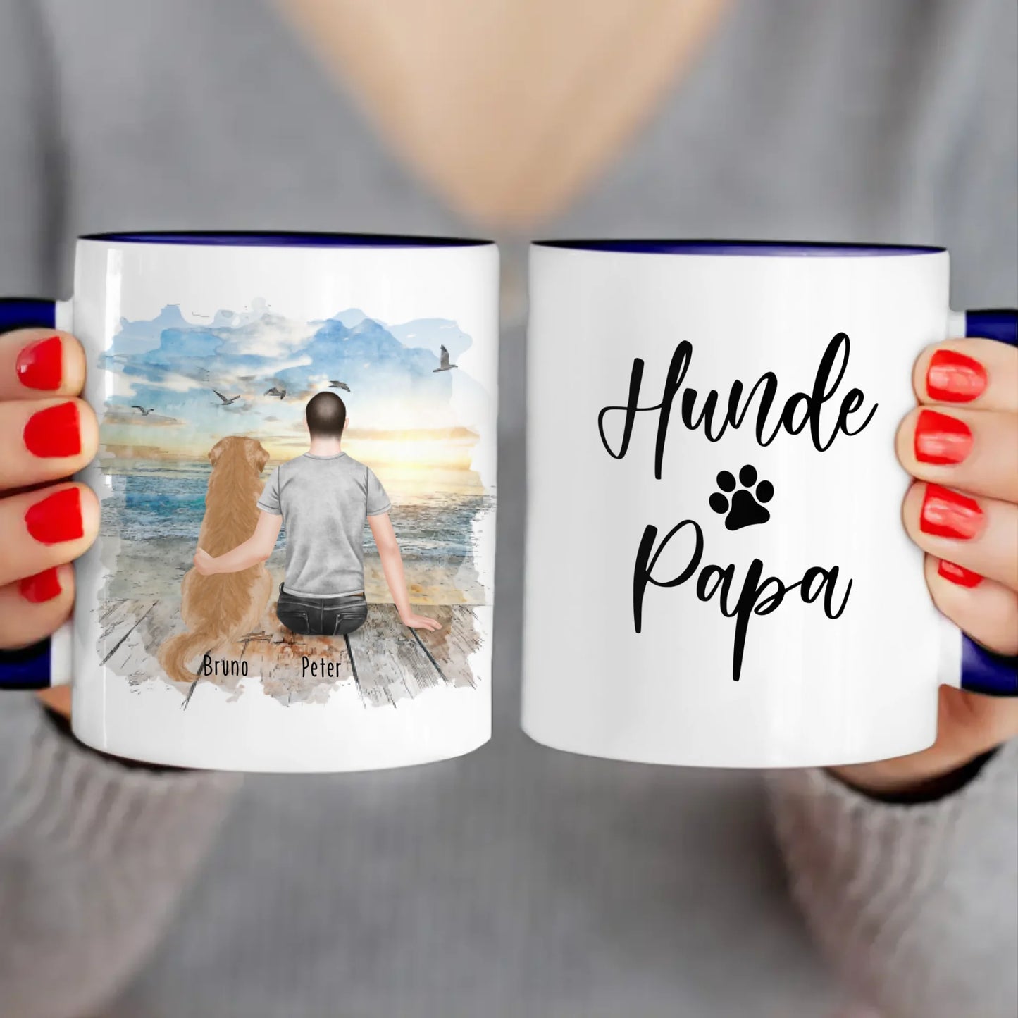 Personalisierte Tasse mit Hund und Mann (1 Hund + 1 Mann)