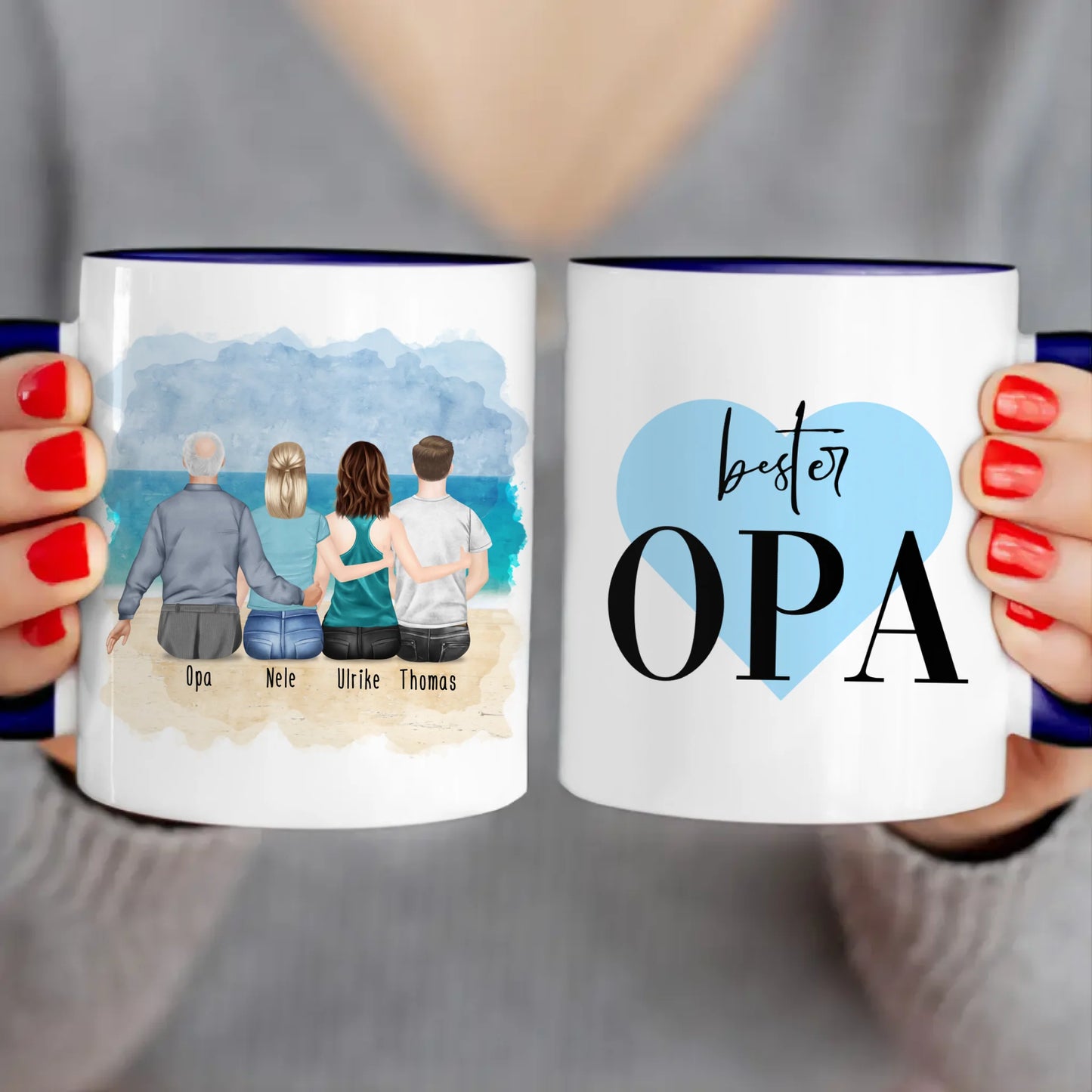 Personalisierte Tasse für Opa (2 Frauen + 1 Mann + 1 Opa)