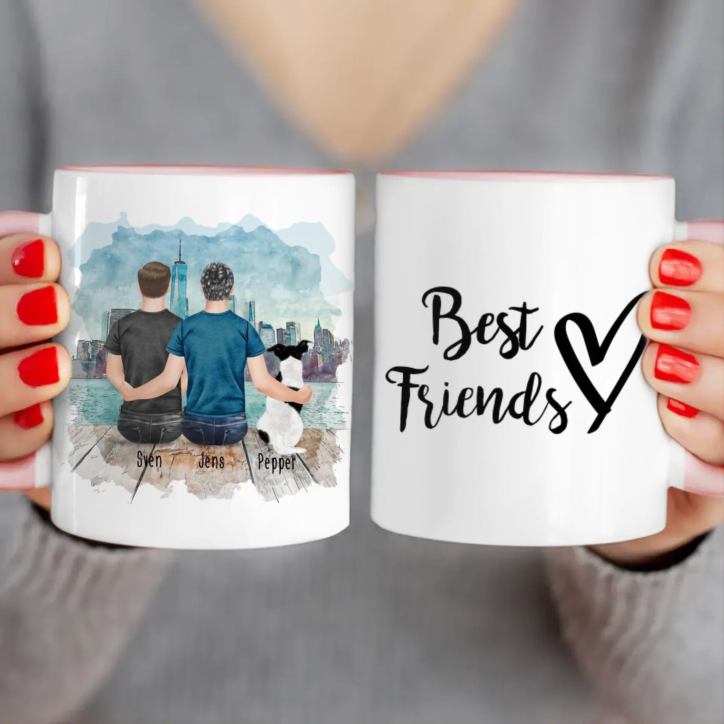 Personalisierte Tasse - 2 Männer + 1 Hund