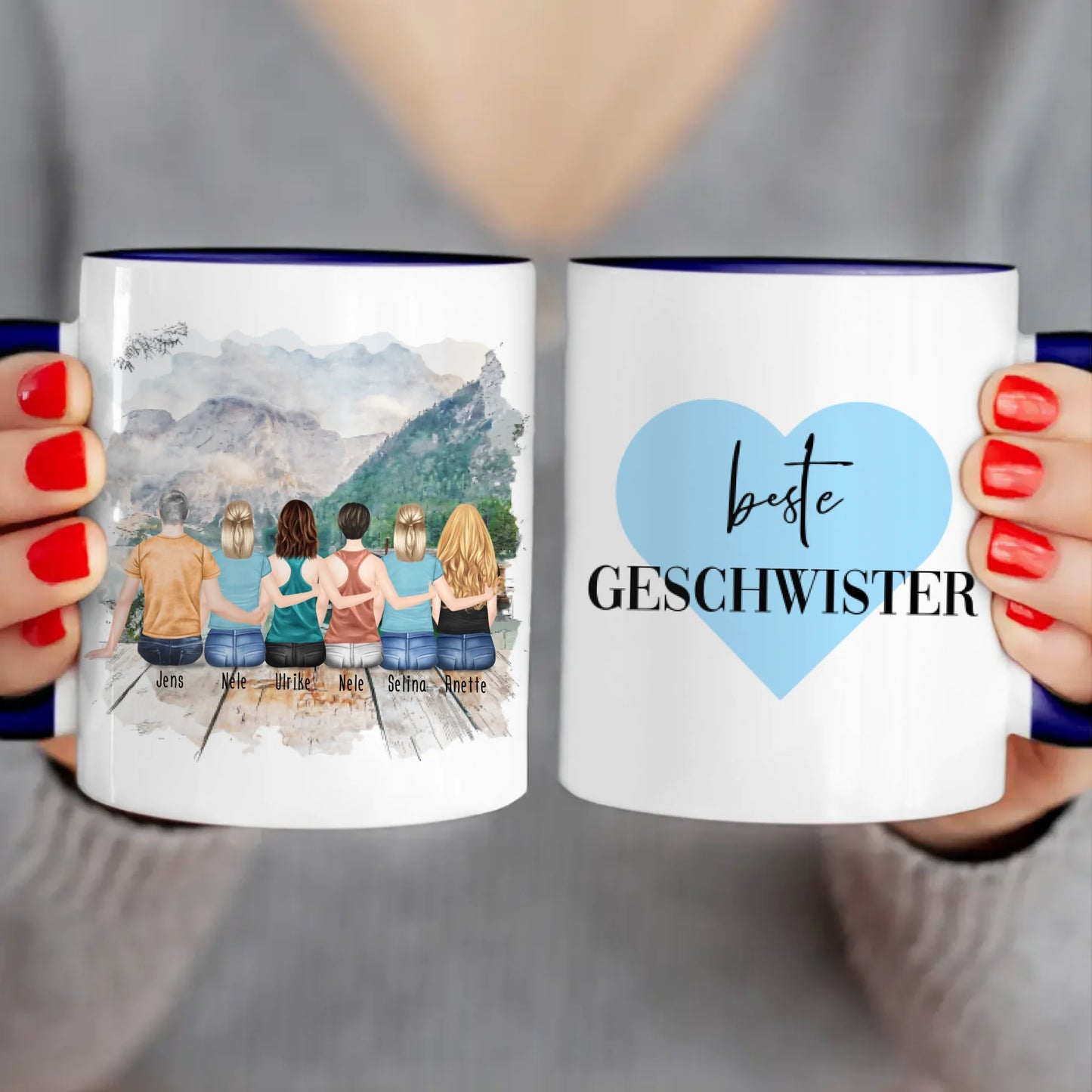 Personalisierte Tasse mit Bruder/Schwester (5 Schwestern + 1 Bruder)