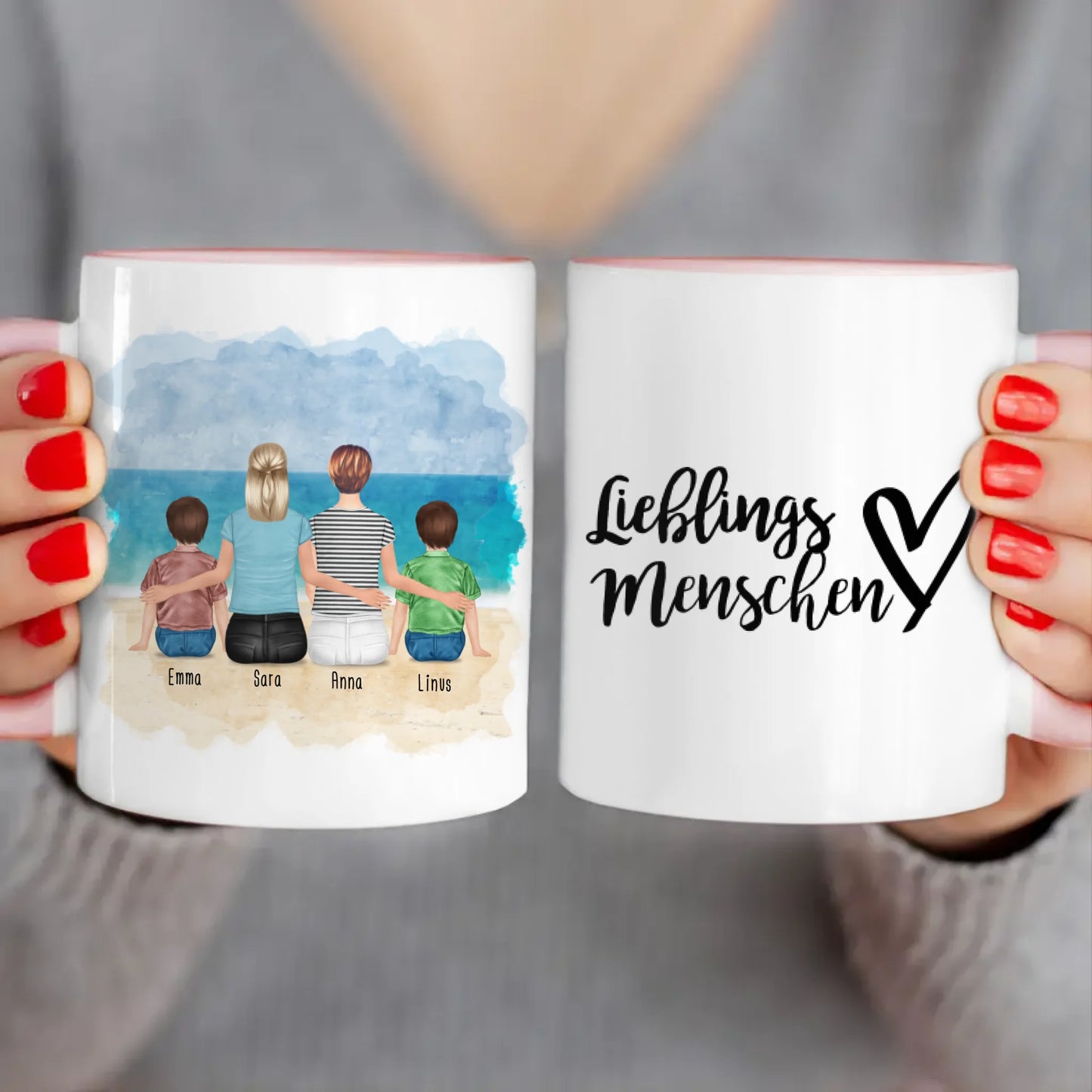 Personalisierte Tasse 2 Frauen + 2 Kinder