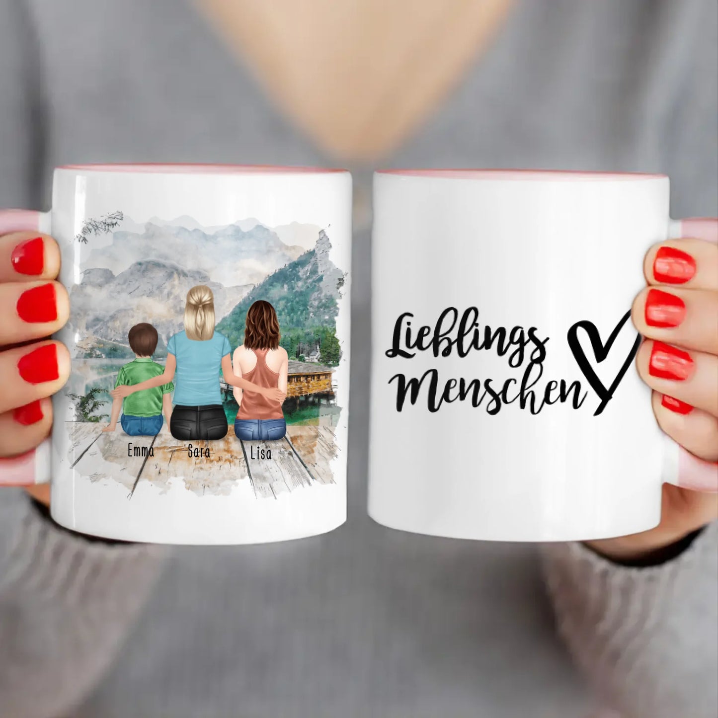 Personalisierte Tasse 1 Frau + 1 Teenagerin + 1 Kind