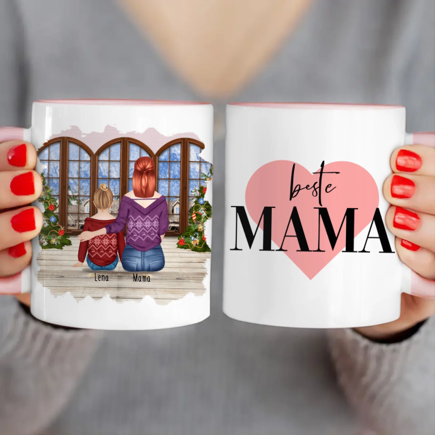 Personalisierte Tasse mit Mutter und Kind (1 Kind + 1 Mutter) - Weihnachtstasse