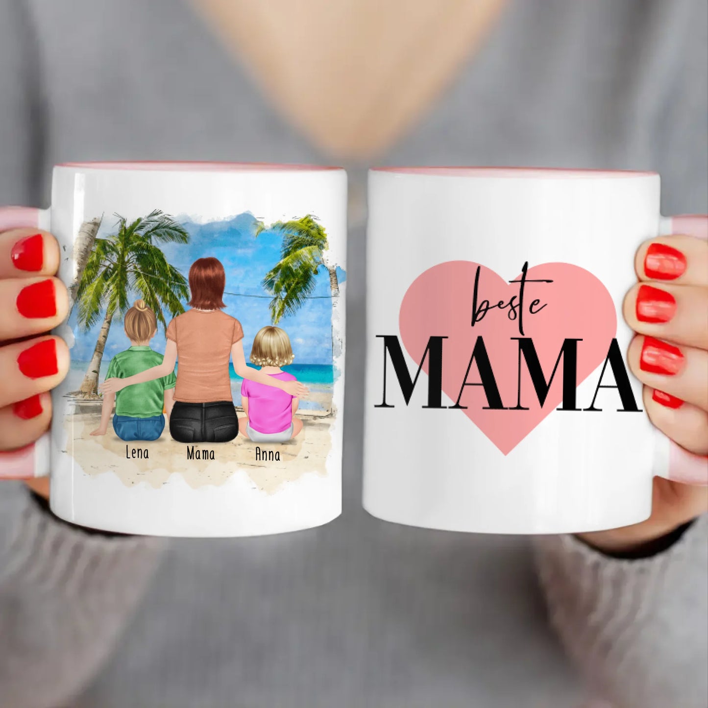 Personalisierte Tasse mit Mutter, Baby und Kind (1 Baby + 1 Kind + 1 Mutter)