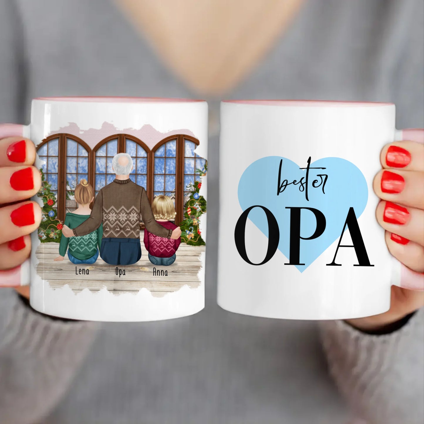 Personalisierte Tasse für Opa (1 Baby + 1 Kind + 1 Opa) - Weihnachtstasse