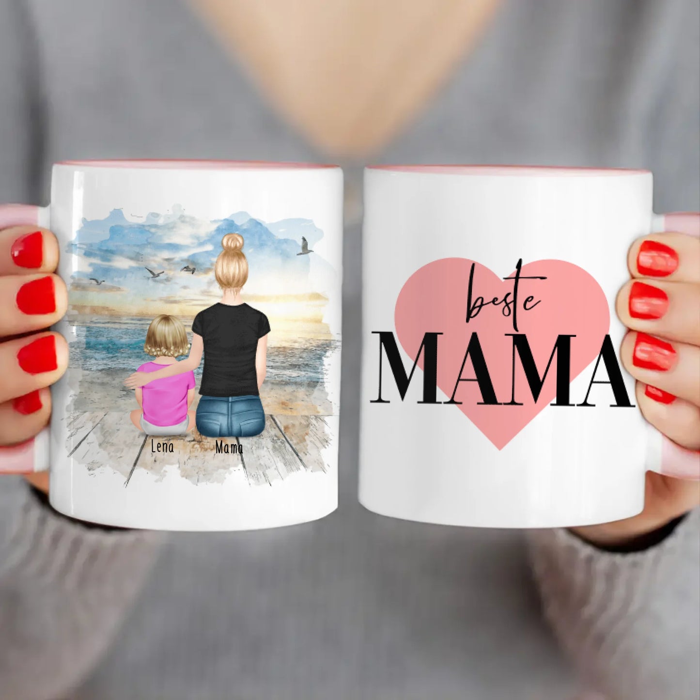 Personalisierte Tasse mit Mutter und Baby (1 Baby + 1 Mutter)