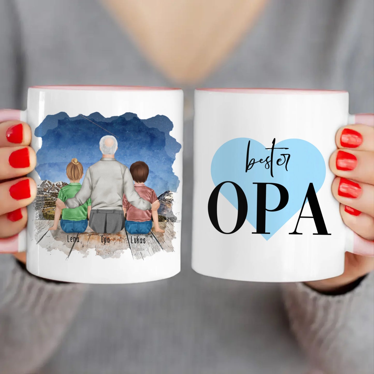 Personalisierte Tasse für Opa (2 Kinder + 1 Opa)