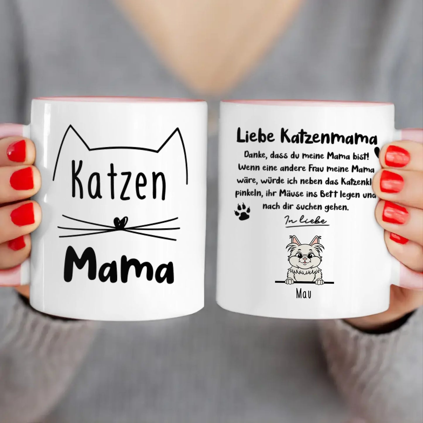 Personalisierte Tasse - Katzenmama/Katzenpapa (1-6 Katzen) (gezeichnet)