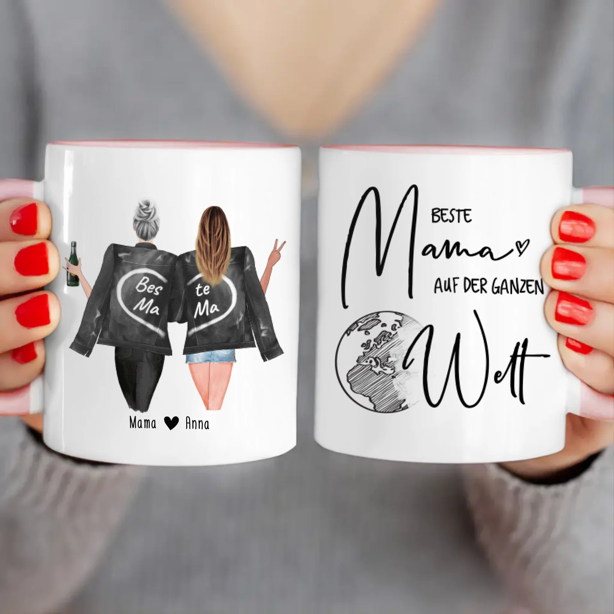 Personalisierte Tasse - Mutter + Tochter mit Jacken