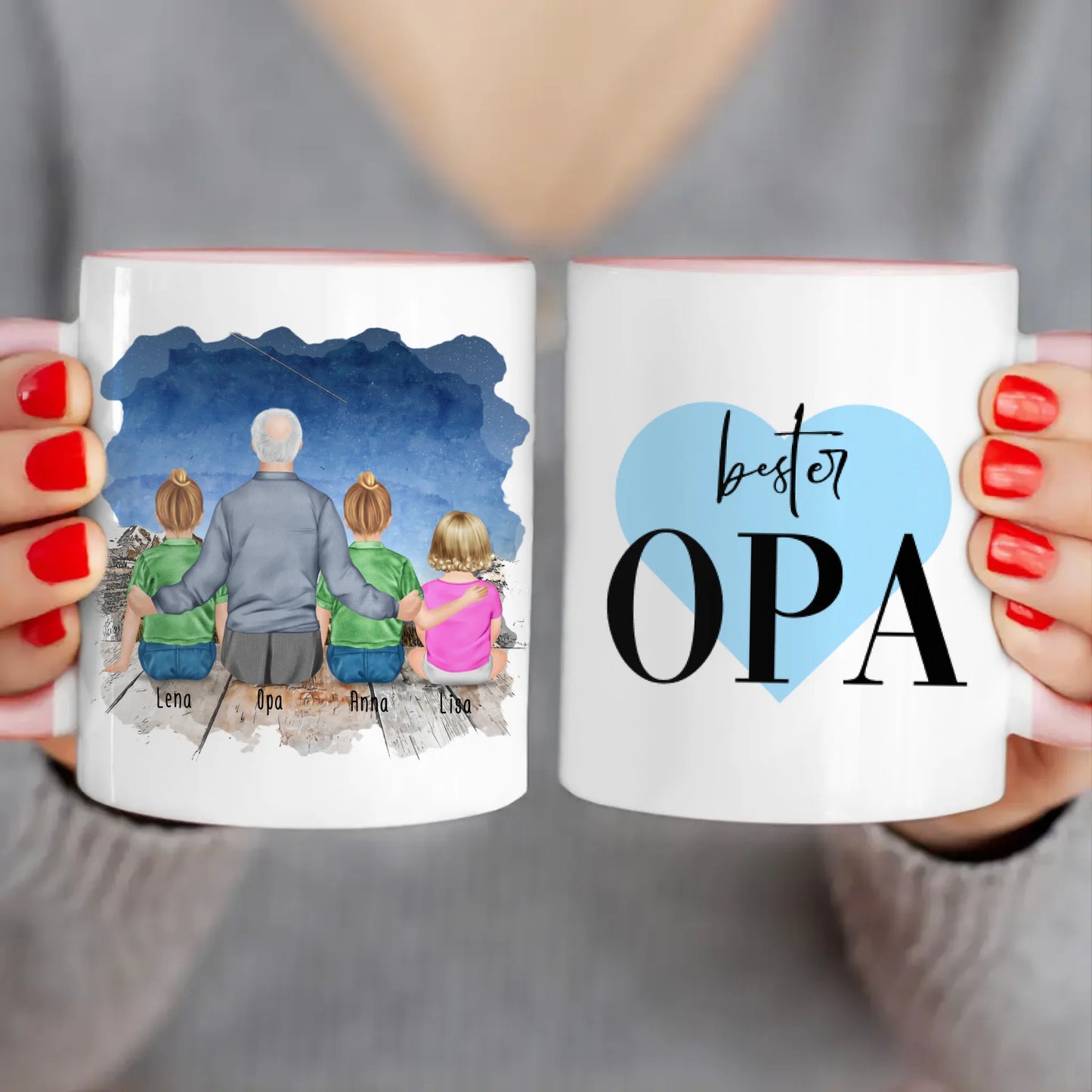 Personalisierte Tasse für Opa (2 Kinder + 1 Baby + 1 Opa)