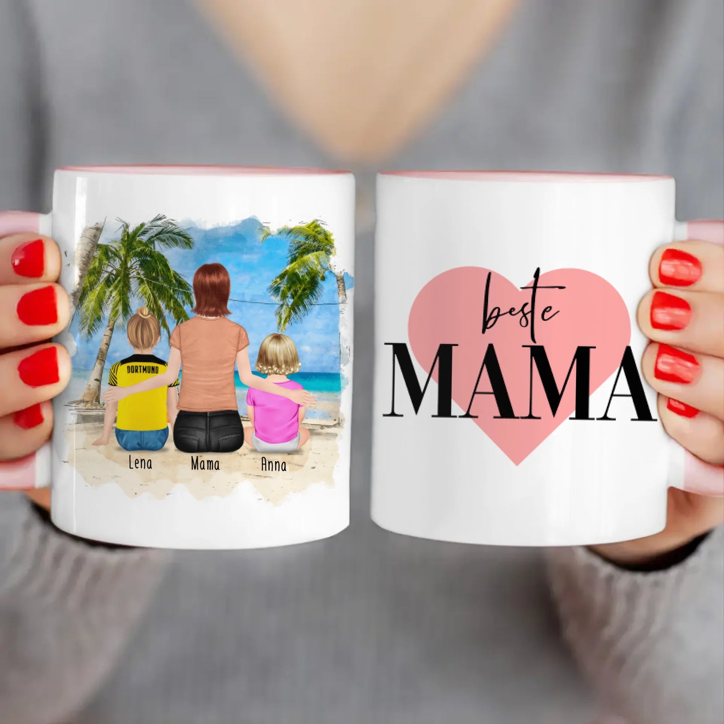 Personalisierte Tasse mit Mutter, Baby und Kind (1 Baby + 1 Kind + 1 Mutter) (Trickot)