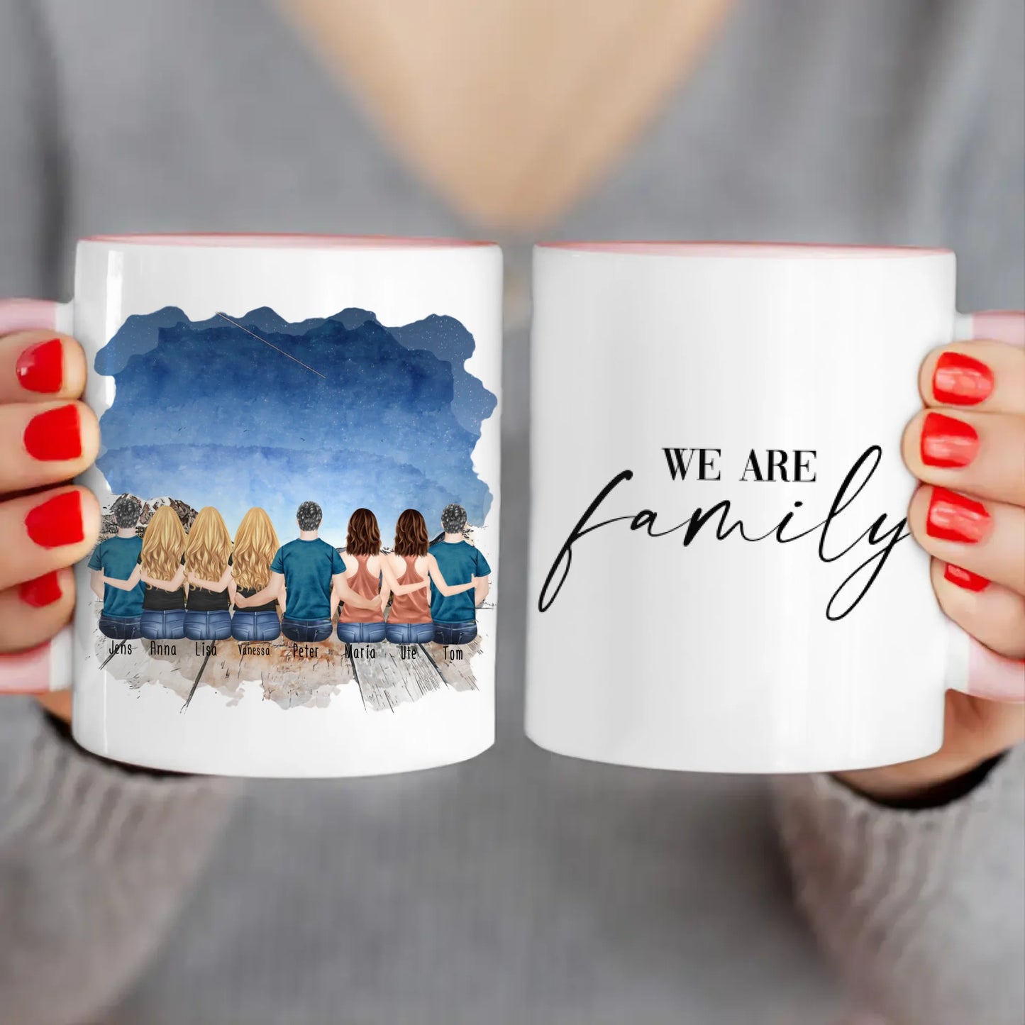 Personalisierte Tasse mit Familie (5 Frauen + 3 Männer)