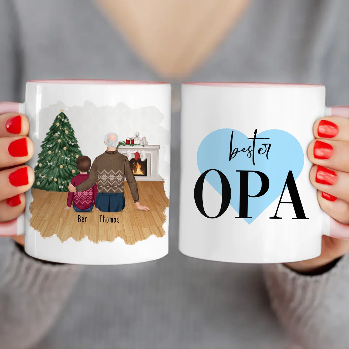 Personalisierte Tasse für Opa (1 Kind + 1 Opa) - Weihnachtstasse