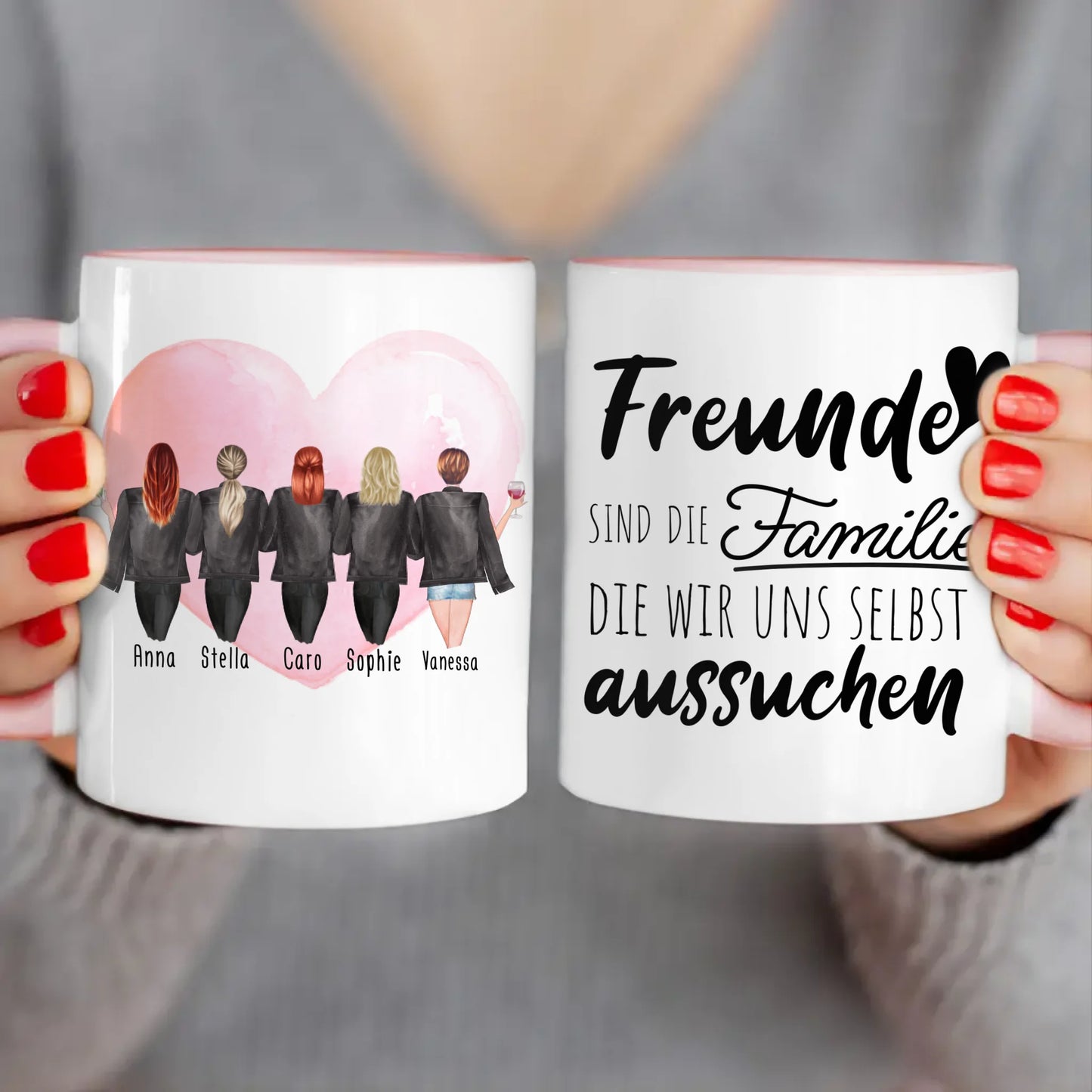 Personalisierte Tasse - Beste Freundinnen mit Jacken (5 Freundinnen)