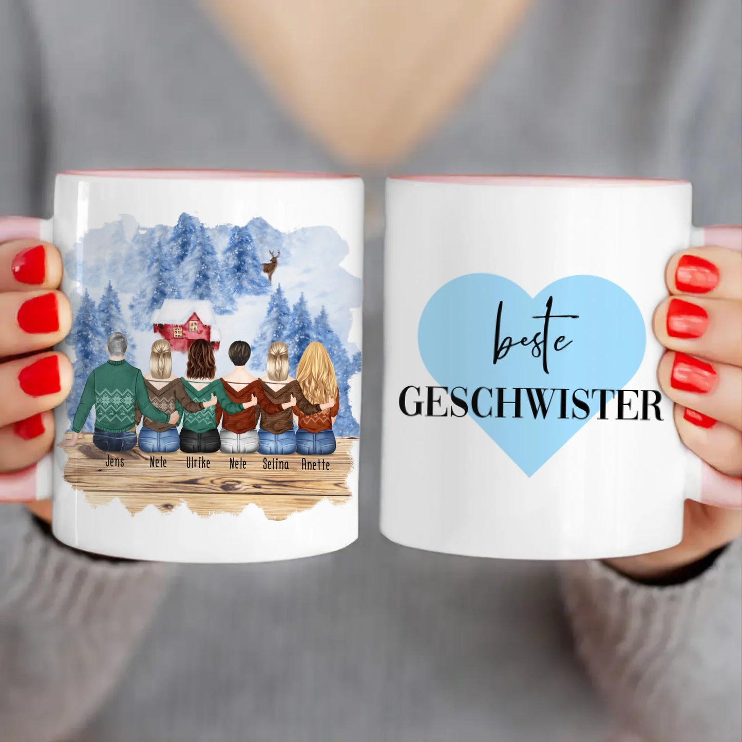 Personalisierte Tasse mit Bruder/Schwester (5 Schwestern + 1 Bruder) - Weihnachtstasse