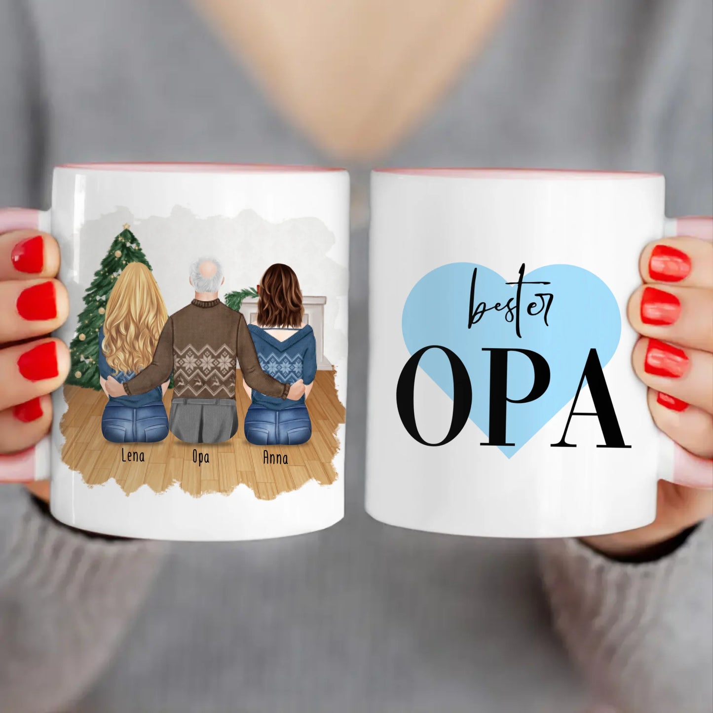 Personalisierte Tasse für Opa (2 Frauen + 1 Opa) - Weihnachtstasse