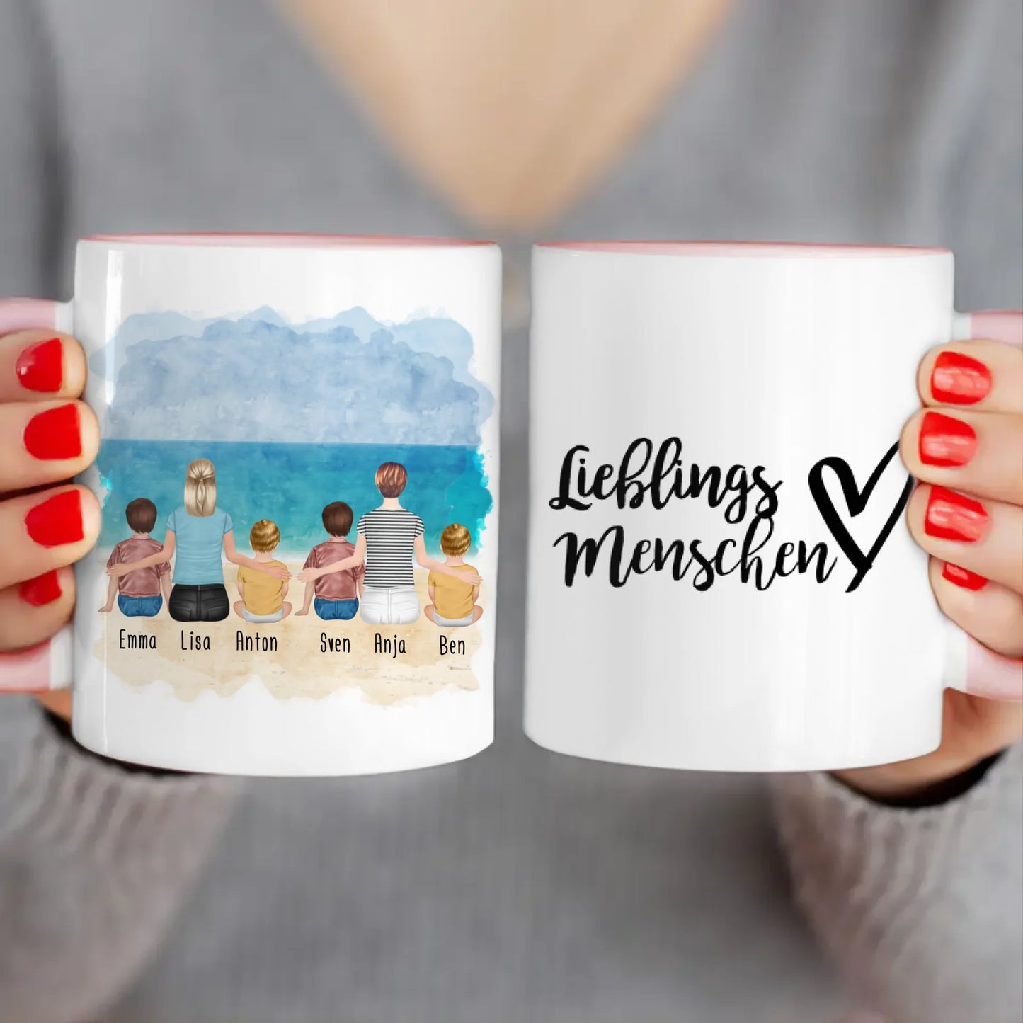 Personalisierte Tasse - 2 Frauen + 2 Kinder + 2 Babys