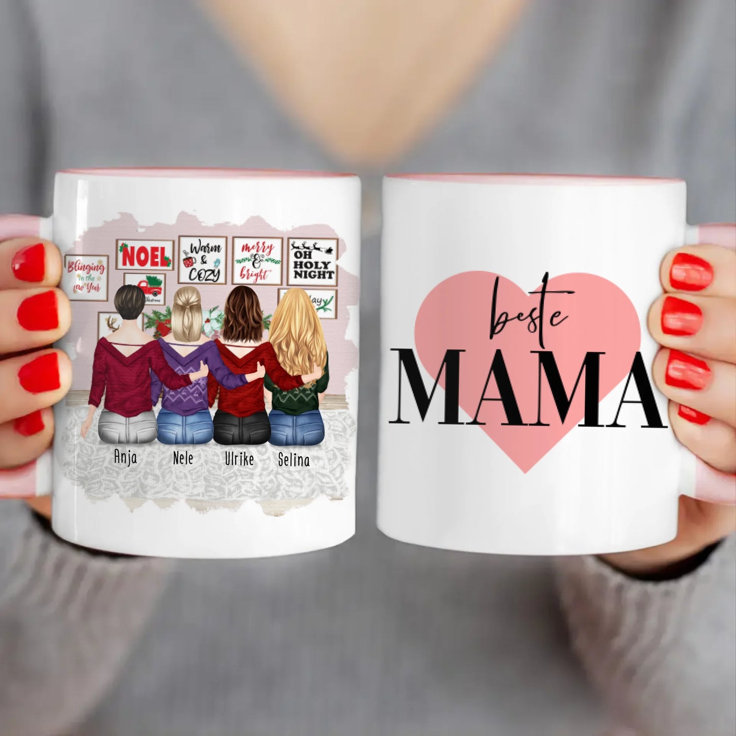 Personalisierte Tasse mit Mutter/Tochter (3 Töchter) - Weihnachtstasse