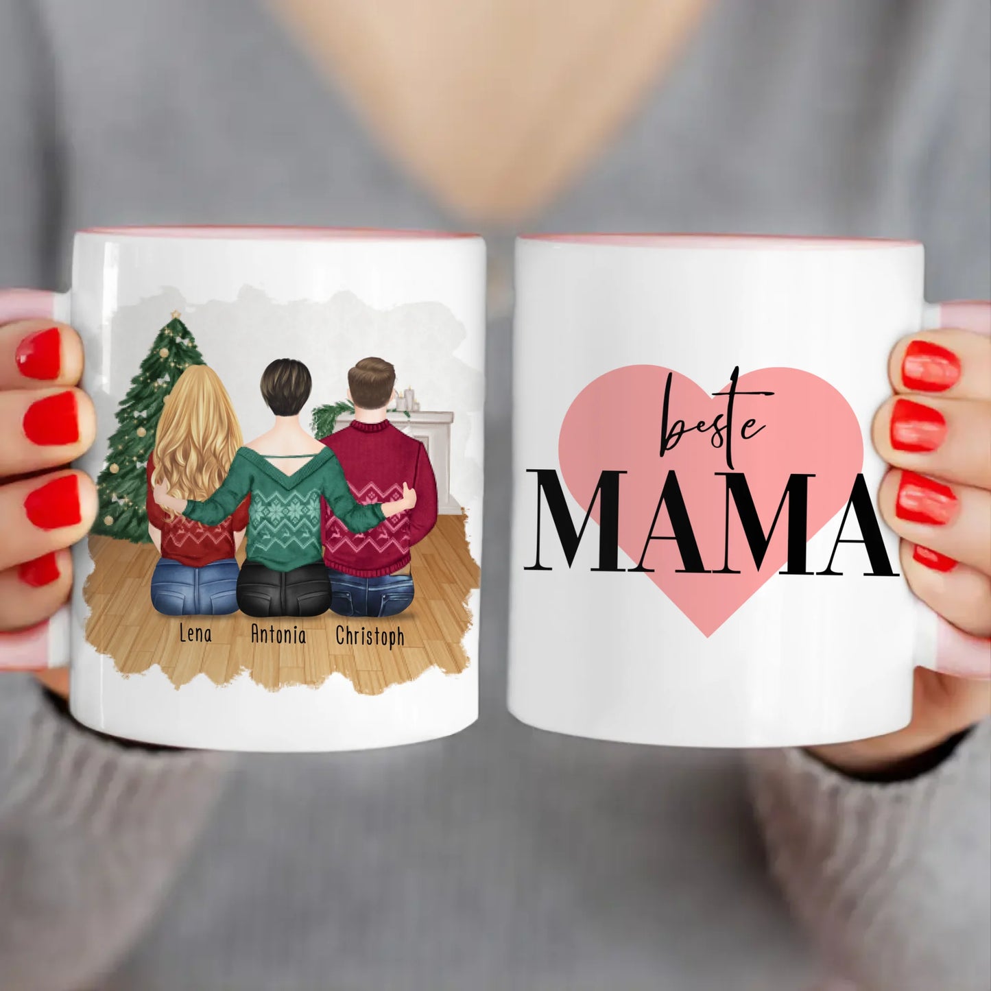 Personalisierte Tasse mit Mutter/Tochter/Sohn (1 Tochter + 1 Sohn) - Weihnachtstasse