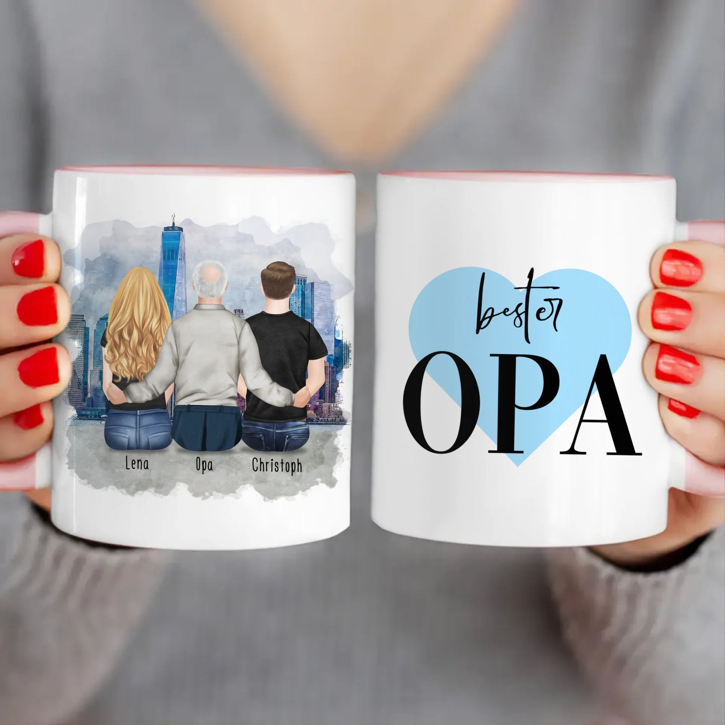 Personalisierte Tasse für Opa (1 Frau + 1 Mann + 1 Opa)